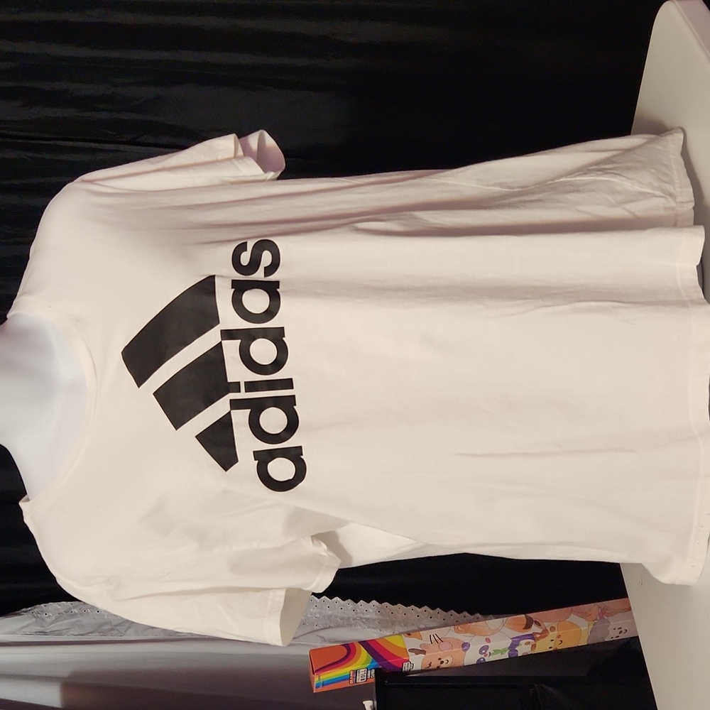 Adidas Kids Tee in White with Black Logo